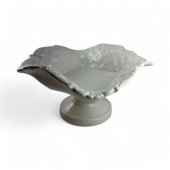 Vintage Italian White Ceramic Pedestal Bowl 9" Square Basket Weave Made in Italy - Picture 1 of 10